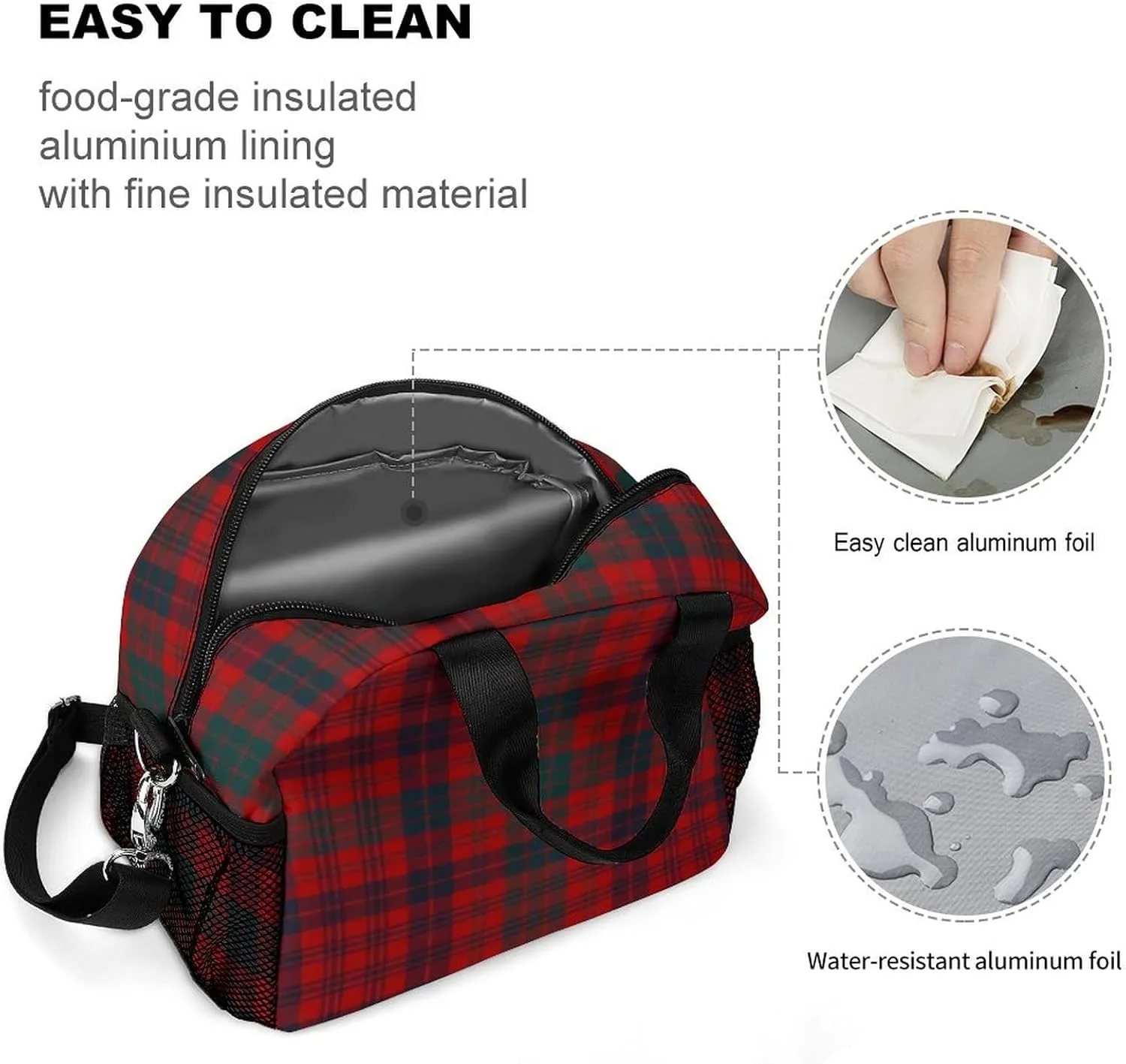 Ross Red Tartan Clans of Scotland Adjustable Shoulder Strap Insulated And Leak Proof Premium Lunch Bag Unisex