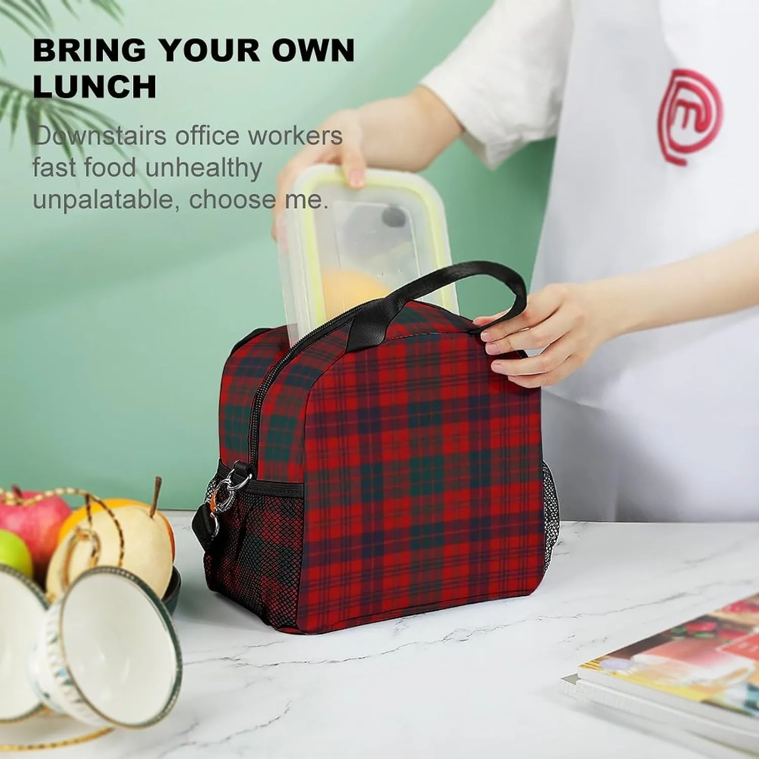 Ross Red Tartan Clans of Scotland Adjustable Shoulder Strap Insulated And Leak Proof Premium Lunch Bag Unisex