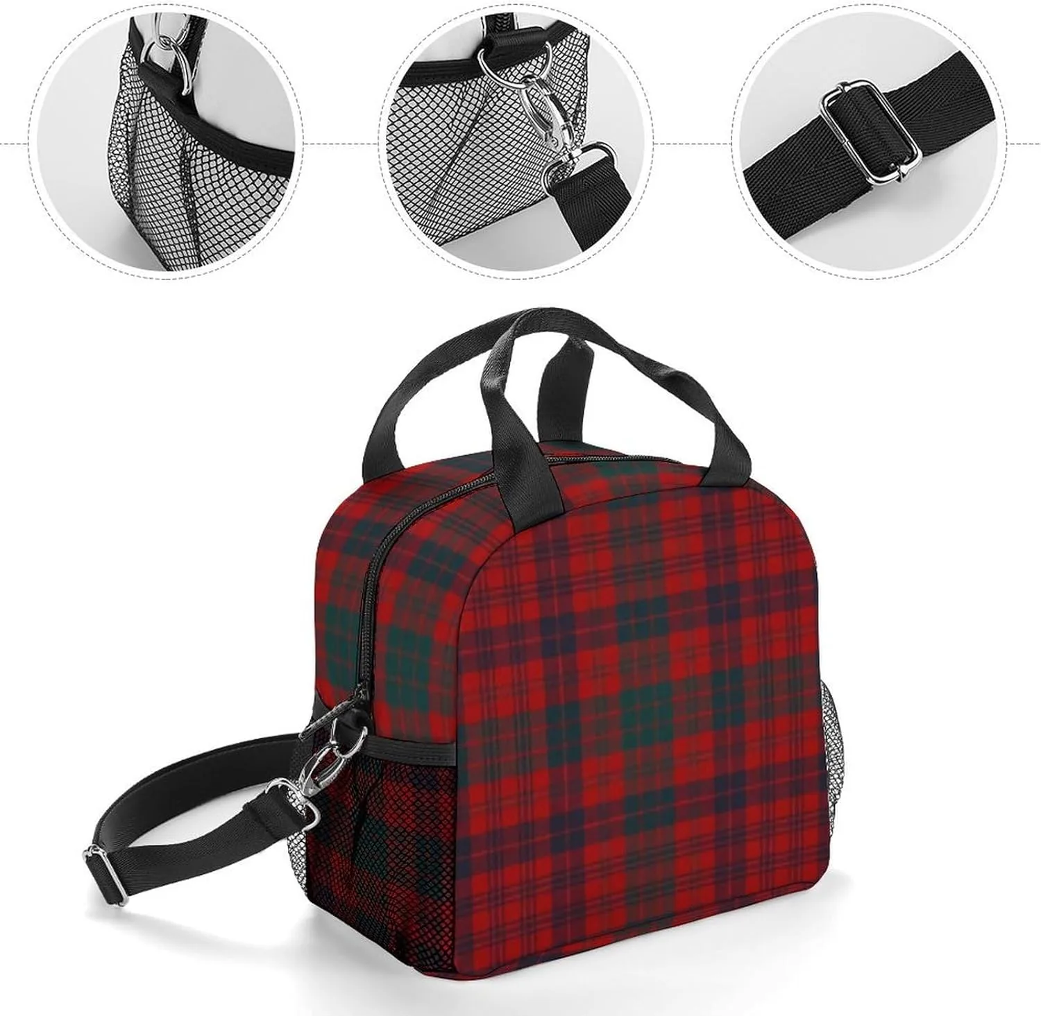 Ross Red Tartan Clans of Scotland Adjustable Shoulder Strap Insulated And Leak Proof Premium Lunch Bag Unisex