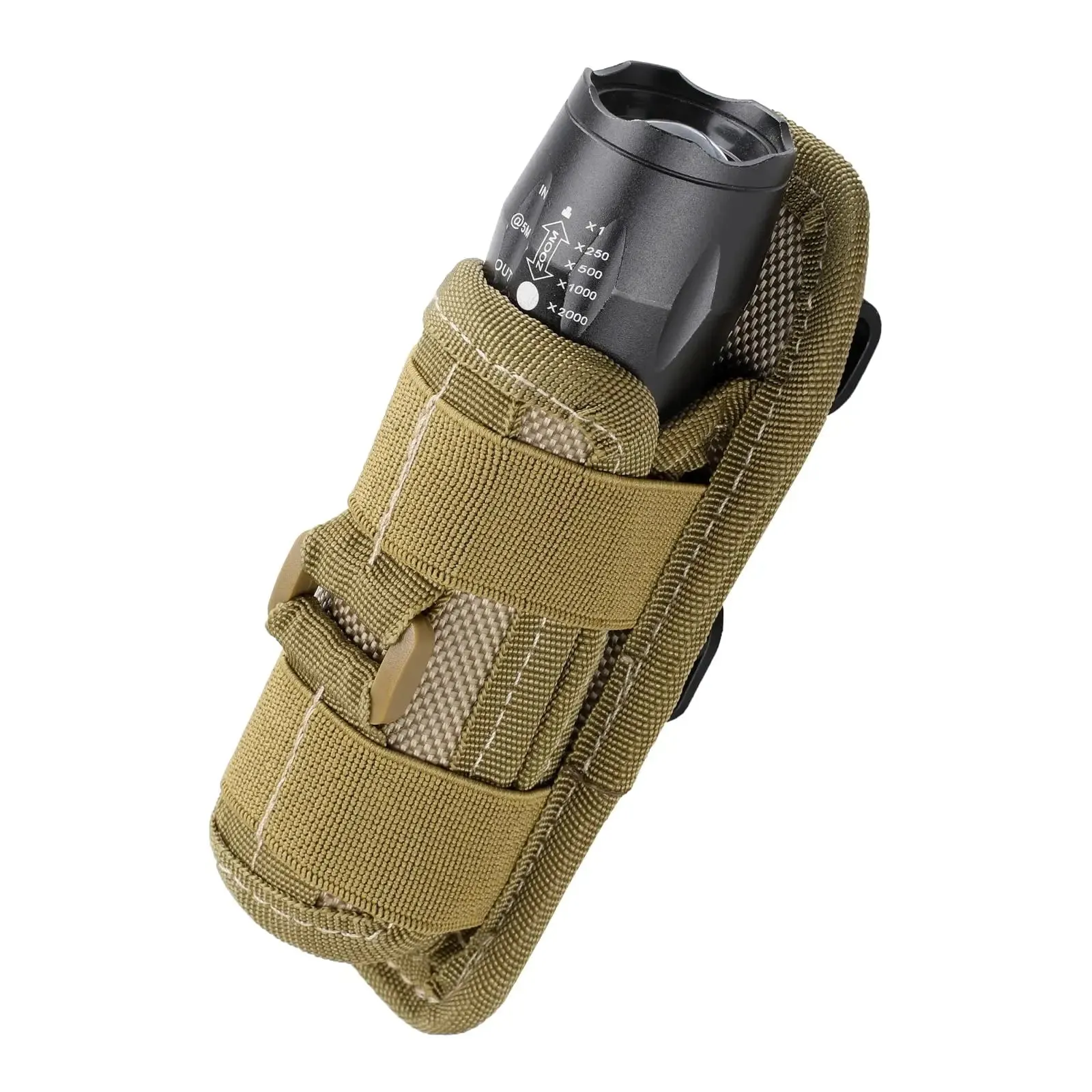 Rotatable Tactical Flashlight Pouch Holster with 360 Degree Carabiner Reel Clip - Belt Carry Case
