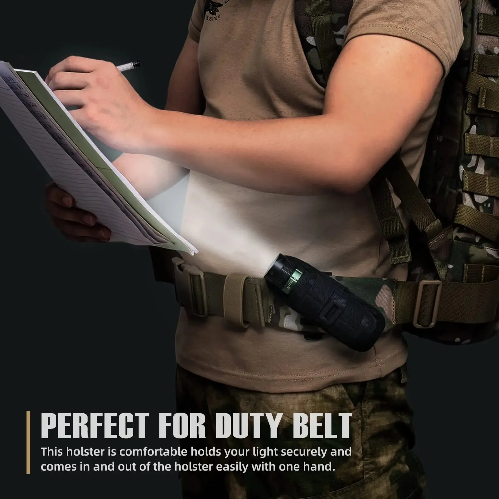 Rotatable Tactical Flashlight Pouch Holster with 360 Degree Carabiner Reel Clip - Belt Carry Case