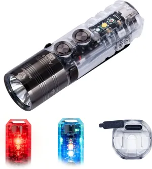 RovyVon A26 EDC Flashlight Rechargeable USB C Bright Pocket Flashlight High Lumens 6500K 850mAh Battery LED Keychain Light for EDC Carry, Hiking with Magnetic Clip (365nmU/Red/White Sidelights)