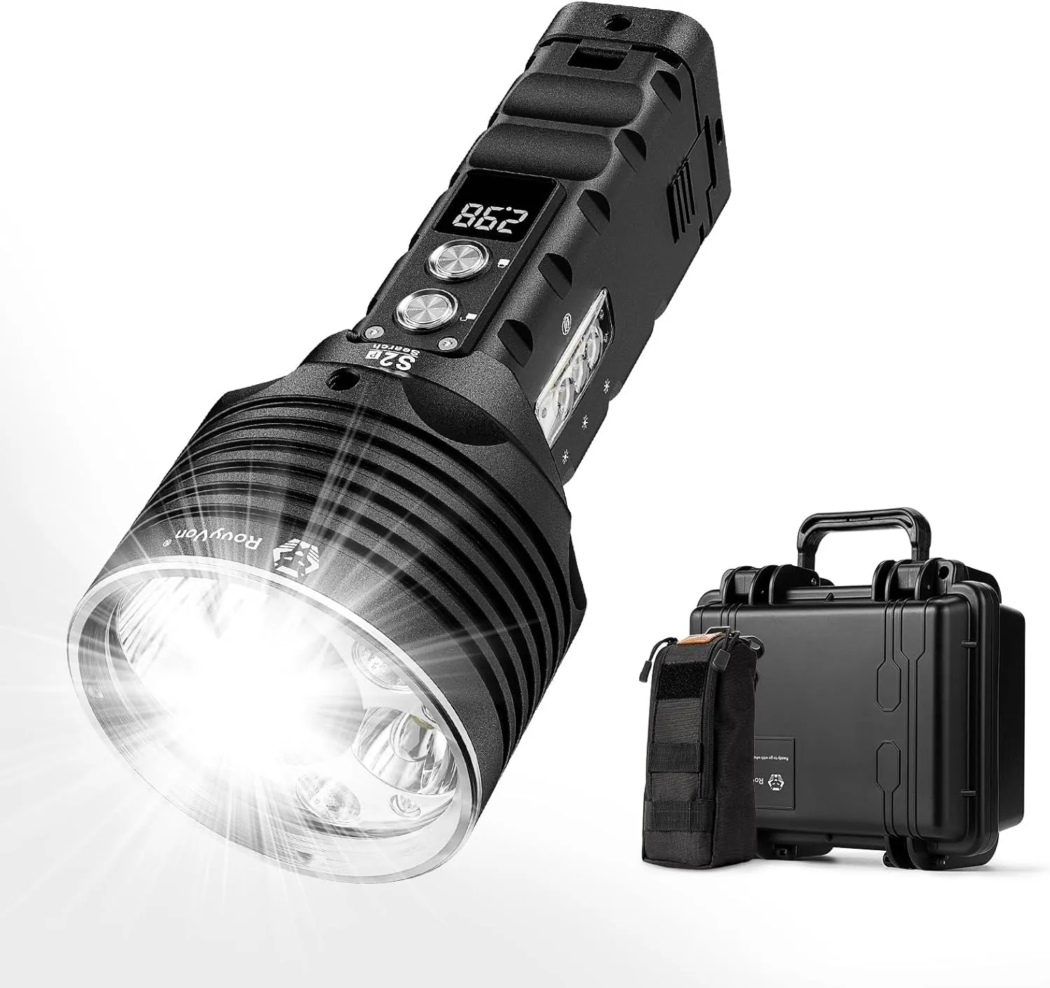 RovyVon S2P 10000-Lumen Super Bright LED Search & Rescue Flashlight, Durable Aluminum Body, IP67 Waterproof, Multi-Mode Main & Side Lights for Reliable Outdoor Illumination