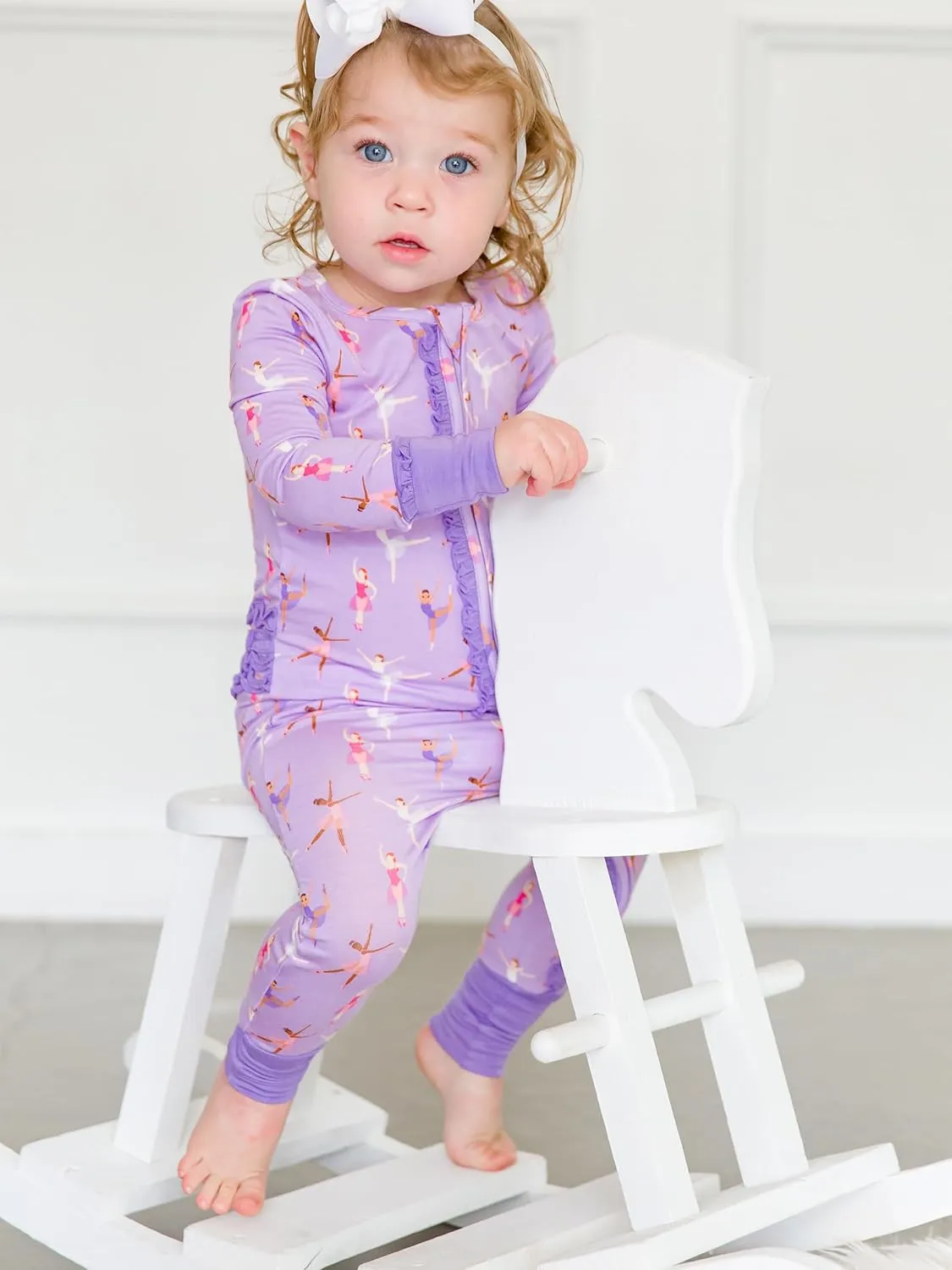 RuffleButts SoftSnooze™ Viscose from Bamboo Baby Girls Ruffle One Piece Convertible Pajamas
