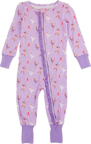 RuffleButts SoftSnooze™ Viscose from Bamboo Baby Girls Ruffle One Piece Convertible Pajamas