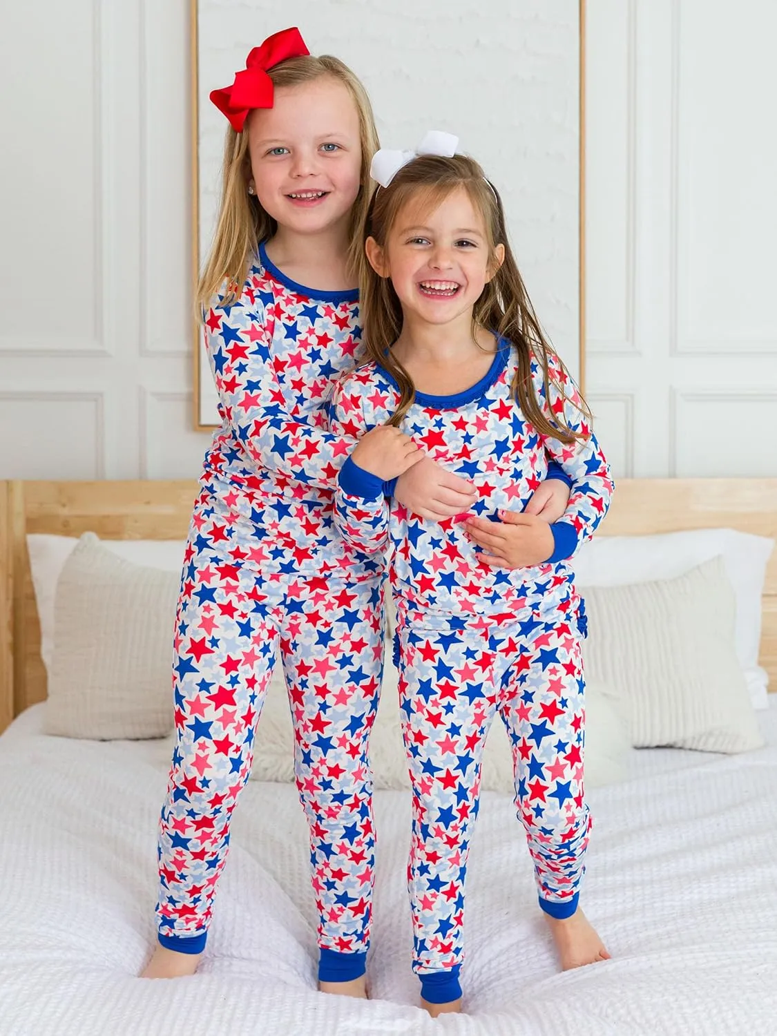 RuffleButts SoftSnooze™ Viscose from Bamboo Toddler/Big Girls Ruffle Long Sleeve Pajama Set