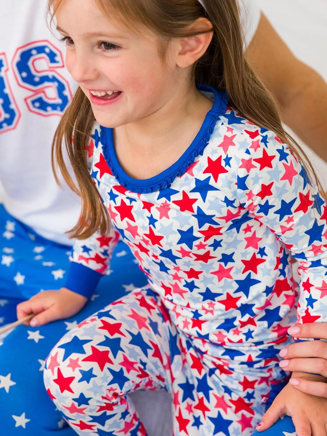 RuffleButts SoftSnooze™ Viscose from Bamboo Toddler/Big Girls Ruffle Long Sleeve Pajama Set