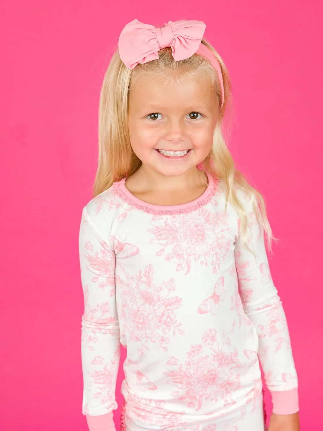 RuffleButts SoftSnooze™ Viscose from Bamboo Toddler/Big Girls Ruffle Long Sleeve Pajama Set