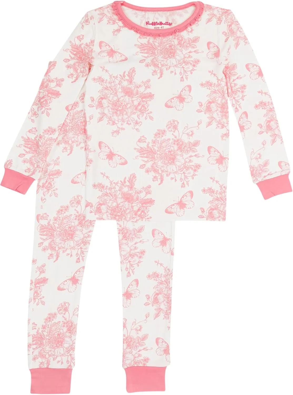 RuffleButts SoftSnooze™ Viscose from Bamboo Toddler/Big Girls Ruffle Long Sleeve Pajama Set
