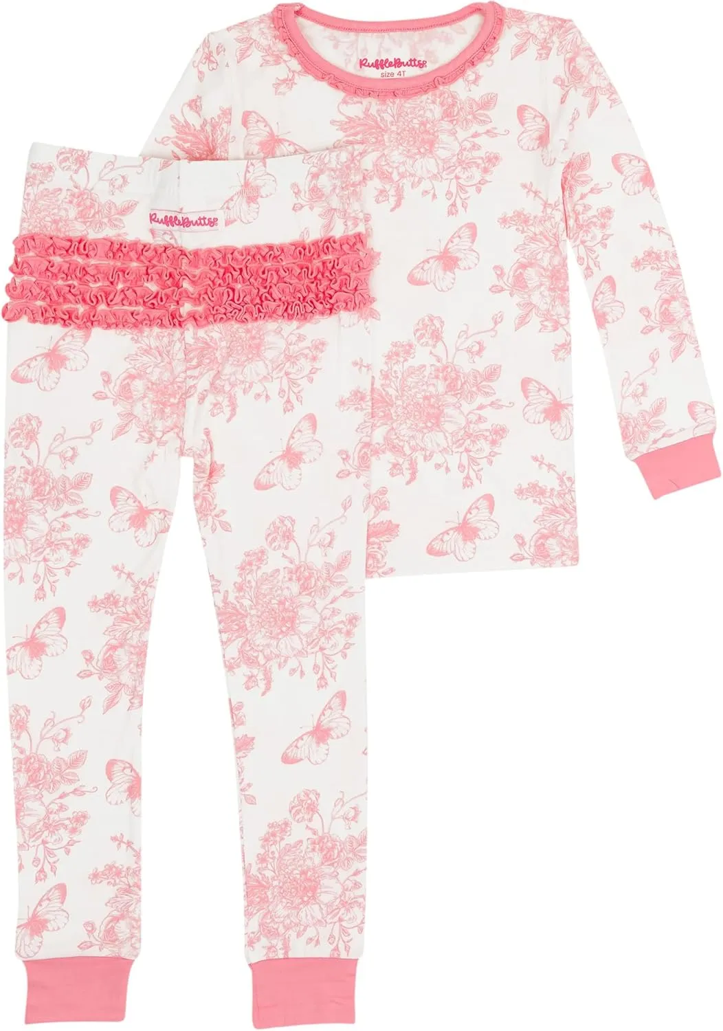 RuffleButts SoftSnooze™ Viscose from Bamboo Toddler/Big Girls Ruffle Long Sleeve Pajama Set