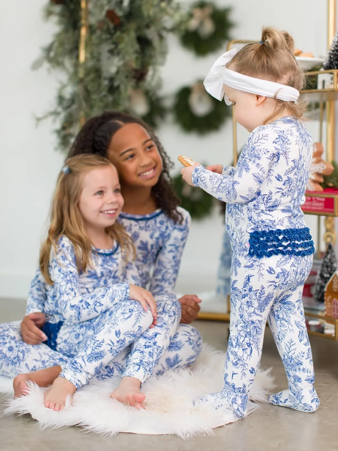 RuffleButts Toddler/Big Girls Modal Blend Ruffle Long Sleeve Pajama Set
