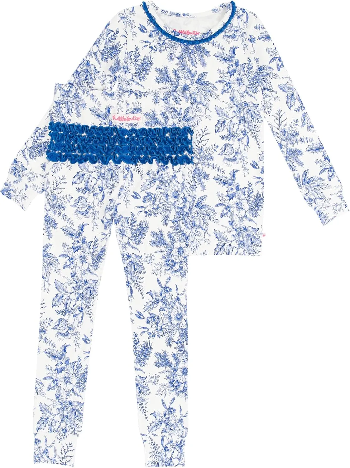 RuffleButts Toddler/Big Girls Modal Blend Ruffle Long Sleeve Pajama Set