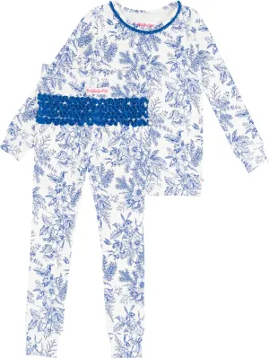 RuffleButts Toddler/Big Girls Modal Blend Ruffle Long Sleeve Pajama Set