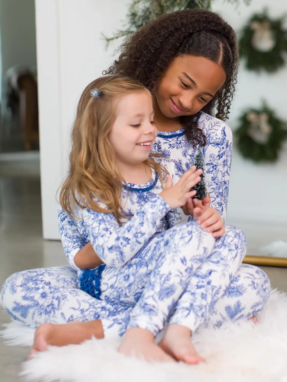 RuffleButts Toddler/Big Girls Modal Blend Ruffle Long Sleeve Pajama Set