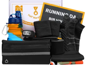 Running Gift Box - 13 Runner Essentials Kit with Running Belt Headlamp Kinesiology Tape Folding Water Cup & More, Marathon Training Night Running Outdoor, Fitness & Trail Running Gift for Men Women