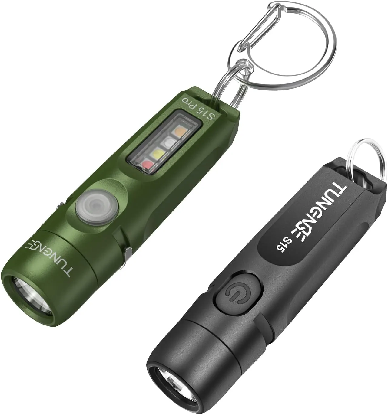 S15 Rechargeable Keychain Flashlight, 650 Lumen EDC Pocket Flashlight and S15Pro Grenn 750 High Lumen Keychain Flashlight, COB Light with 365nmUV-11 Lighting
