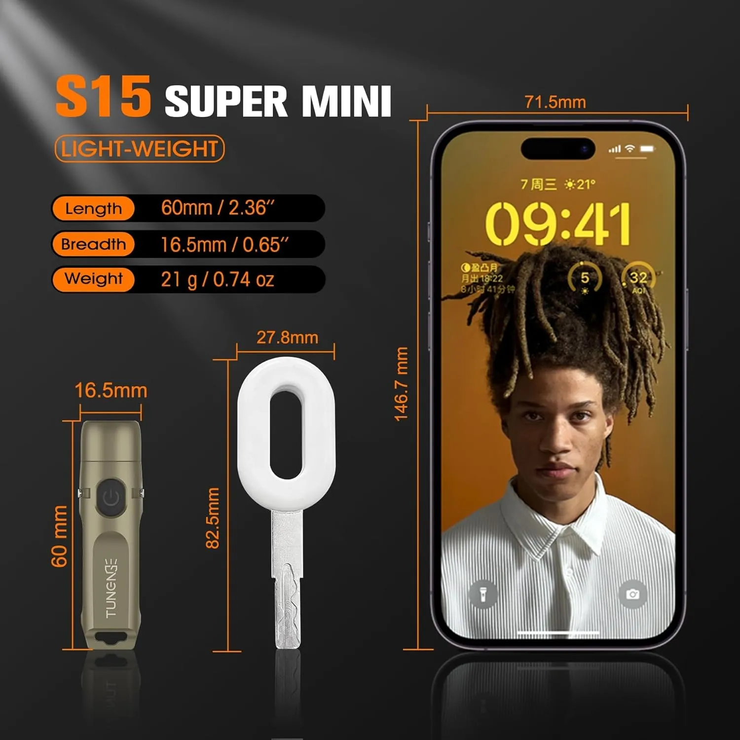 S15 Rechargeable Keychain Flashlight,650 High Lumen EDC Flashlight,Super Bright LED Mini Flashlight Be Suitable for Camping, Hiking,Outdoor Activities,Emergency（Khaki 6500K）