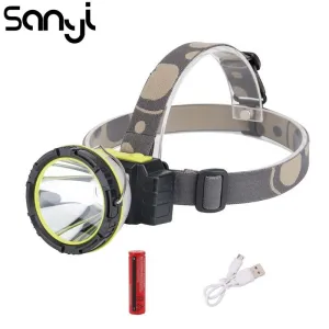 SANYI 2 in 1 Headlamp Portable Lantern 3 Modes USB Rechargeable 2*LED Head Flashlight Torch Light Lamp Using 1*18650 Battery