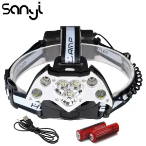SANYI 3*T6 2*XPE Headlight 5 Modes Flashlight Forehead USB Rechargeable 18650 Battery Camping Light Portable Lantern 23000LM