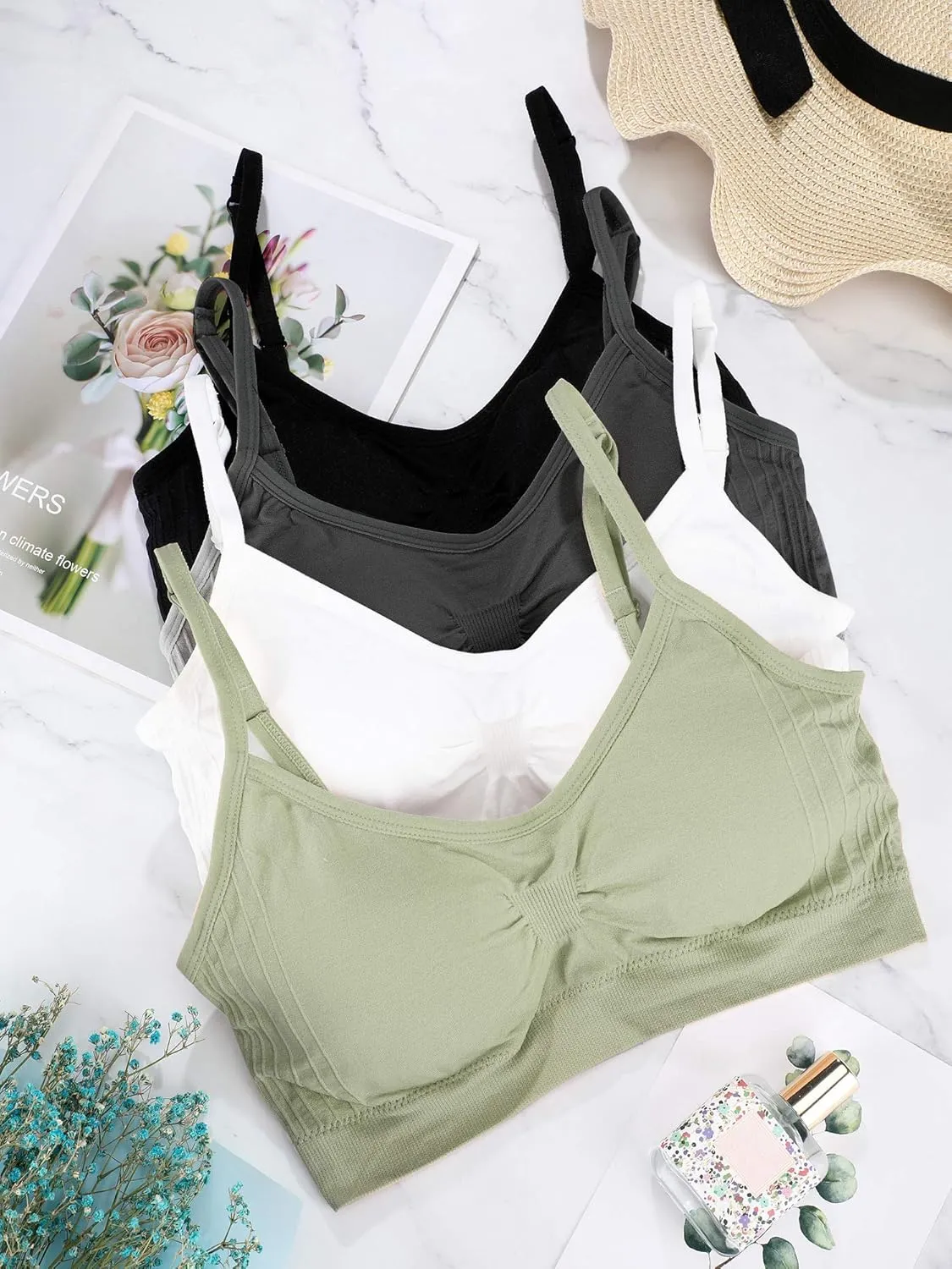 SATINIOR 4 Pieces Bralette Neck Cami Bra Wireless Tank Top Sports Bra for Women