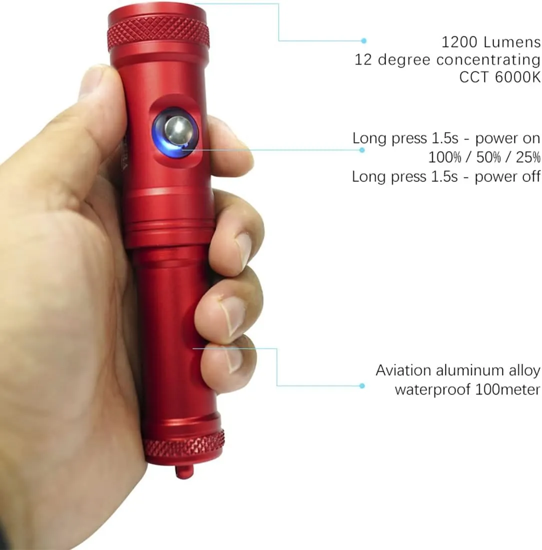 Scuba Diving Flashlight Dive Lights Torch 1200 Lumen Underwater 100m LED Lights Holder with Waterproof Rechargeable Battery Professional Submersible Light for Submarine Deep Sea Cave at Night