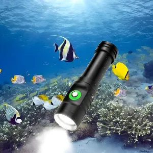 Scuba Diving Flashlight, Super Bright Diving Light, IPX8 Waterproof Snorkeling Light Rechargeable, 3 Modes Submarine Flashlight, Professional Underwater LED Flashlight for Deep Sea Cave, Diving