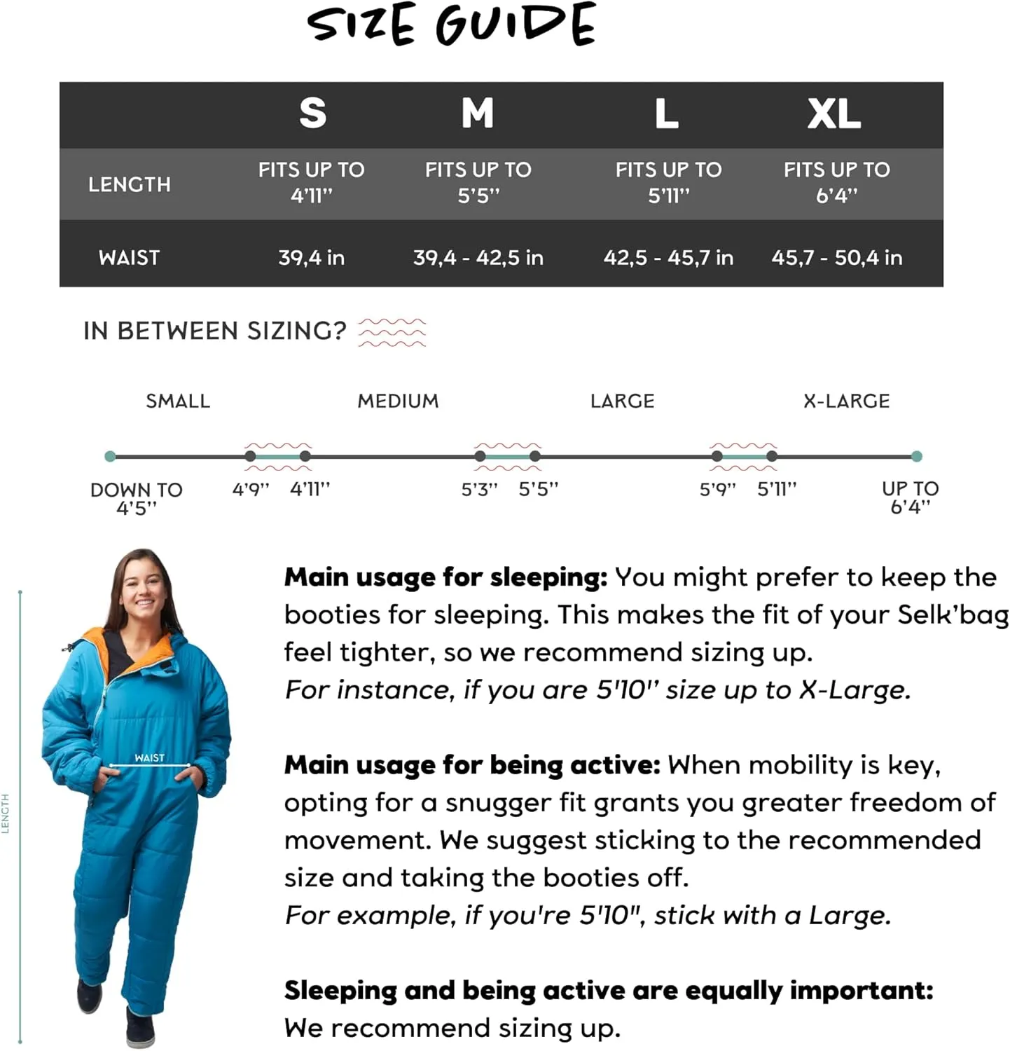 Selk'bag Lite Wearable Sleeping Bag - Outdoor and Indoor Sleeping Bags for Camping, Hiking, Travel, and Backpacking w/ Stuff Sack - Lightweight Sleeping Bag Suit - Temp Rating 48-55 degrees F