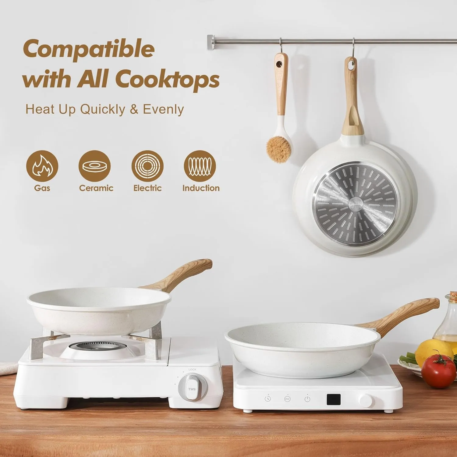 SENSARTE Nonstick Frying Pan Skillets, White Ceramic Coating Omelette Pans, Healthy Cookware Chef's Pan, PTFE & PFAS Free (8 10 Inch)