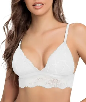 SHEKINI Women's Triangle Cup Floral Lace Bralette Padded Wireless Bra Longline Convertible