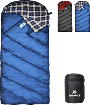 ShinHye 0 Degree Sleeping Bag for Adults - Cotton Flannel 4 Season Cold Weather Winter, XXL Big and Tall Camping Sleeping Bag with Compression Sack