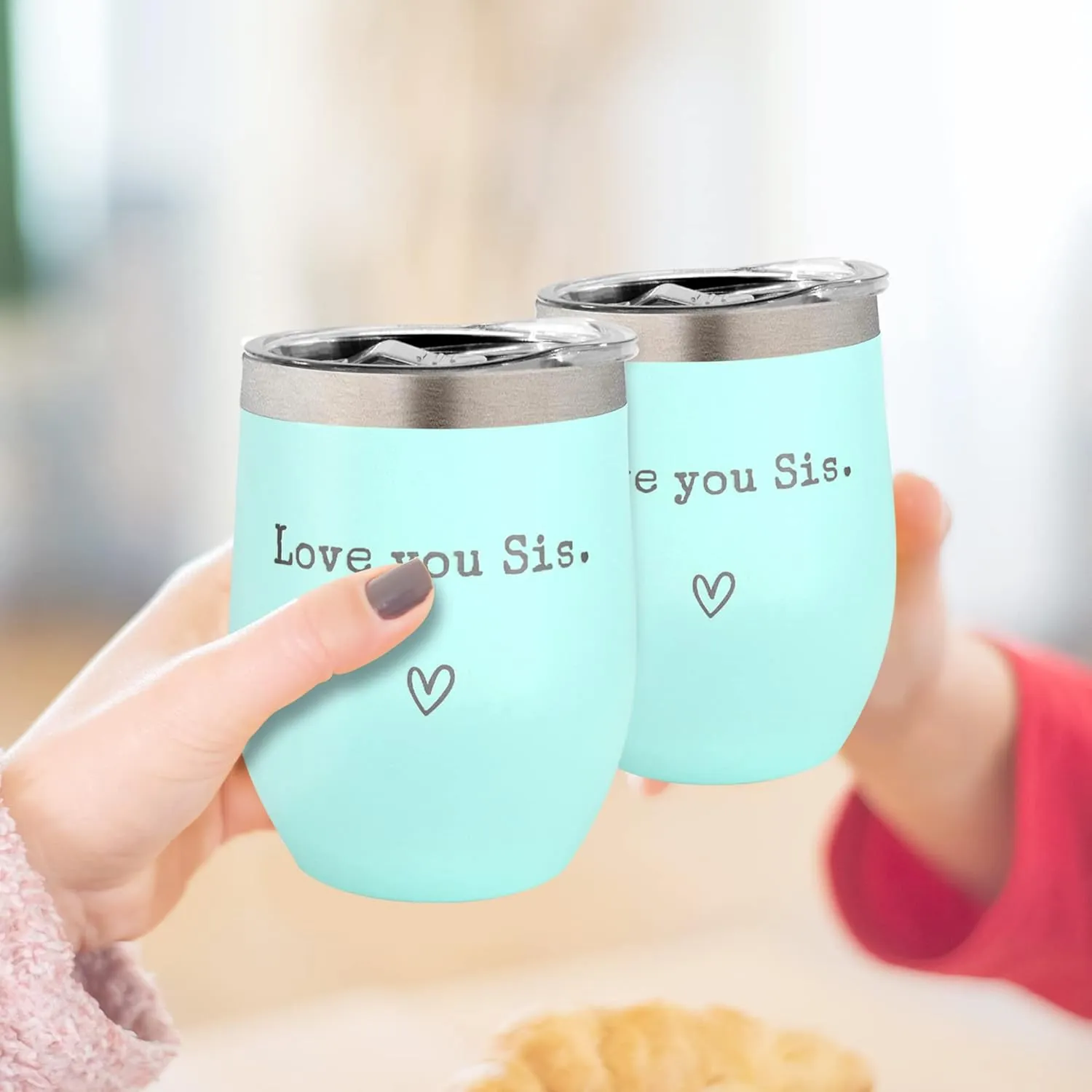 SHOW-YA Sister Gift Cup - Mint, Pink, Silver - Stainless Steel Tumbler - 12 oz - Insulated - Engraved - Reusable - Birthday, Christmas or Graduation Gift for Sister