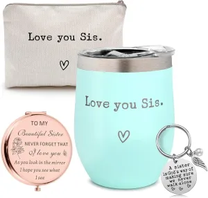 SHOW-YA Sister Gift Cup - Mint, Pink, Silver - Stainless Steel Tumbler - 12 oz - Insulated - Engraved - Reusable - Birthday, Christmas or Graduation Gift for Sister