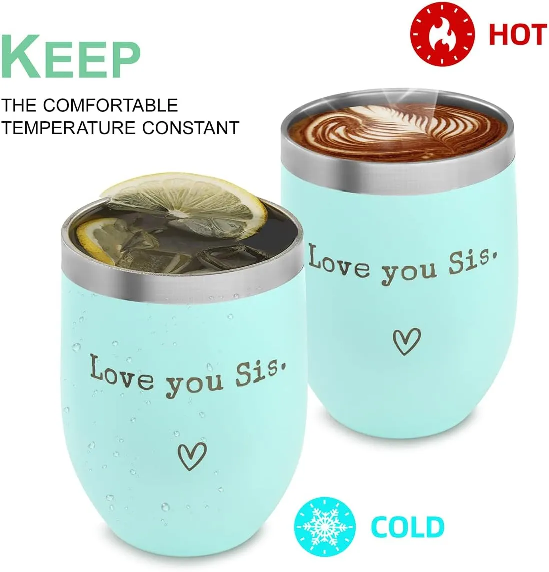 SHOW-YA Sister Gift Cup - Mint, Pink, Silver - Stainless Steel Tumbler - 12 oz - Insulated - Engraved - Reusable - Birthday, Christmas or Graduation Gift for Sister