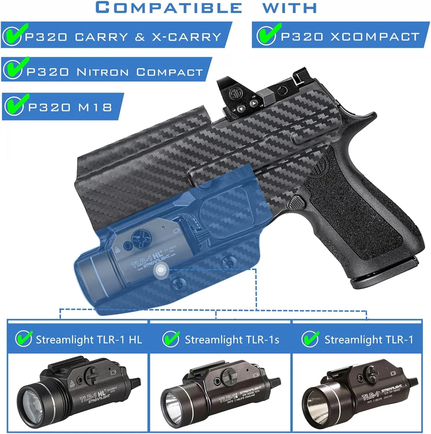 Sig P320 Holster with Light - IWB Holster for Sig Sauer P320 Compact M18 Carry with Streamlight TLR1/ TLR-1 HL/TLR-1S Flashlight - Red Dot Optics Cut - Appendix Carry Holster for Concealed Carry