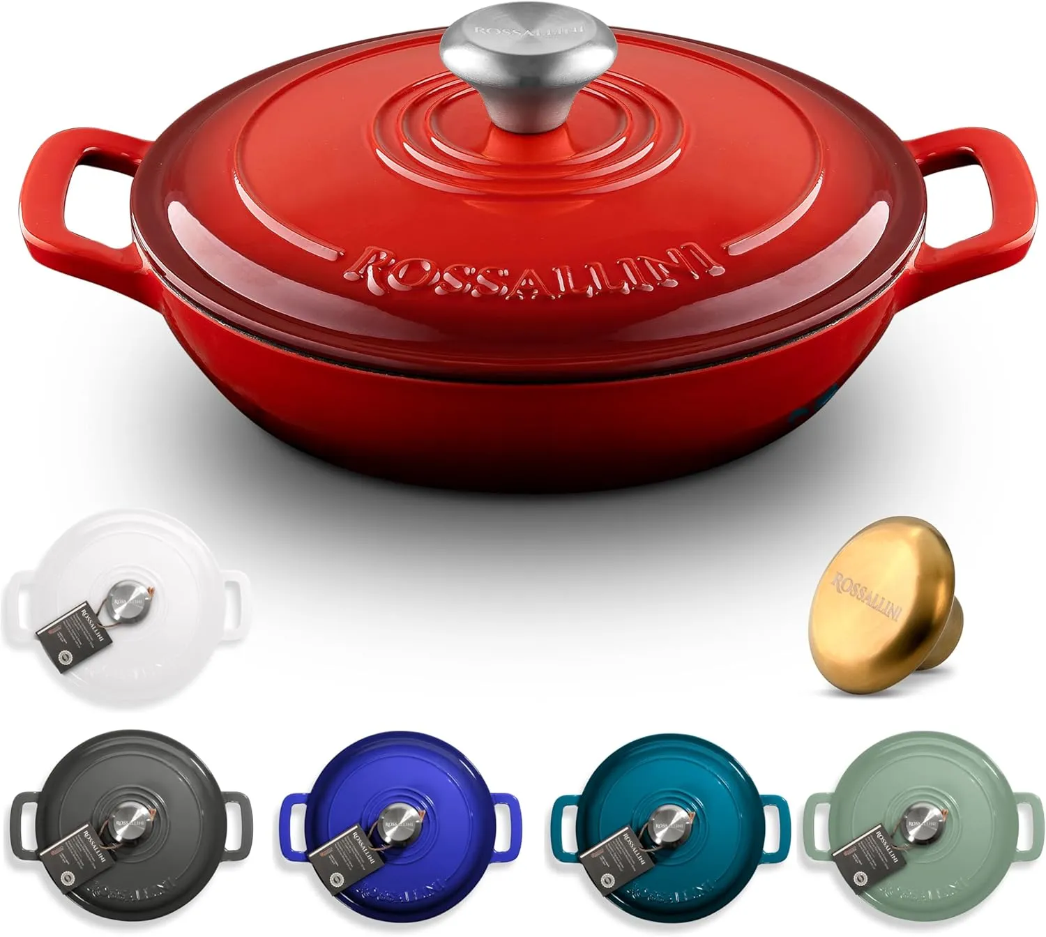 Signature Enameled Cast Iron Braiser, Non-Stick Serving Pot with Tight Fitting Lid for Perfect Roasting, Baking, Sauteing, Searing, and Pan Frying | 1.5Q (1.4L) - Red