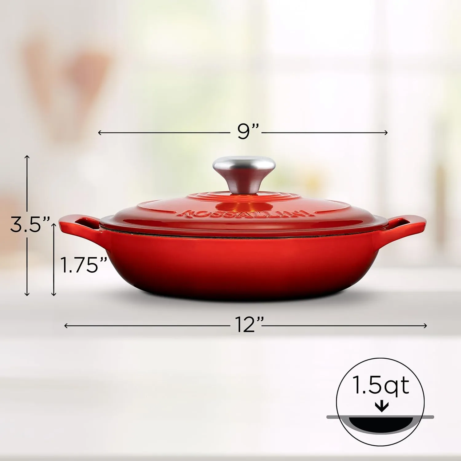 Signature Enameled Cast Iron Braiser, Non-Stick Serving Pot with Tight Fitting Lid for Perfect Roasting, Baking, Sauteing, Searing, and Pan Frying | 1.5Q (1.4L) - Red