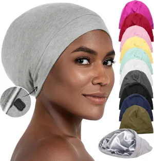 Silk Satin Bonnet Hair Cover Sleep Cap for Sleeping Beanie Hat Adjustable Stay On Headwear Lined Natural Nurse Cap for Women