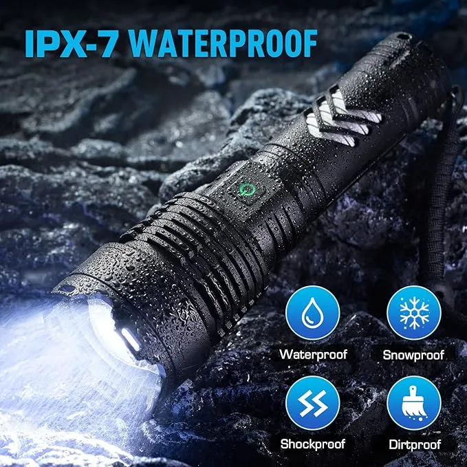 Sinvimes Rechargeable Flashlights High Lumens, 990000LM XHP160.8 Powerful Tactical Flashlight with Zoomable & 6 Modes & IPX7 Waterproof, Super Bright Flashlight for Camping, Hiking, Emergencies