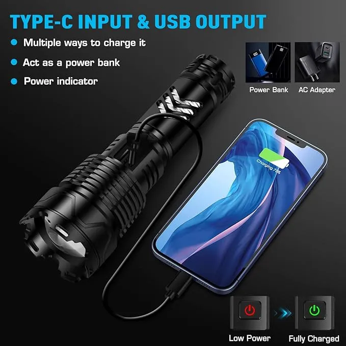 Sinvimes Rechargeable Flashlights High Lumens, 990000LM XHP160.8 Powerful Tactical Flashlight with Zoomable & 6 Modes & IPX7 Waterproof, Super Bright Flashlight for Camping, Hiking, Emergencies
