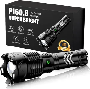 Sinvimes Rechargeable Flashlights High Lumens, 990000LM XHP160.8 Powerful Tactical Flashlight with Zoomable & 6 Modes & IPX7 Waterproof, Super Bright Flashlight for Camping, Hiking, Emergencies