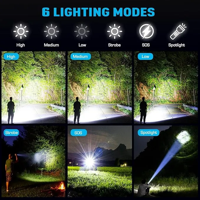 Sinvimes Rechargeable Flashlights High Lumens, 990000LM XHP160.8 Powerful Tactical Flashlight with Zoomable & 6 Modes & IPX7 Waterproof, Super Bright Flashlight for Camping, Hiking, Emergencies
