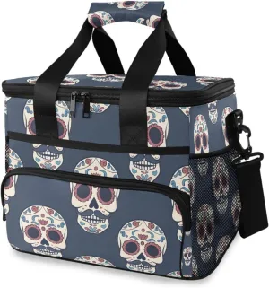 Skull Flower Skeleton Boho Cooler Bag Insulated Cooler Soft Sided Cooler 24 Can Portable Picnic Bag Large Leakproof Lunch Bag Box for Beach Grocery Camping Travel Car Men Women