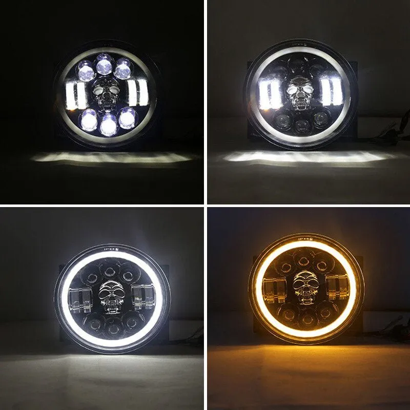 Skull LED Headlights - 7 Inch Headlamp Waterproof for Motorcycle/SUV