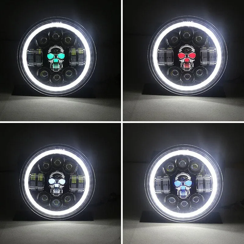 Skull LED Headlights - 7 Inch Headlamp Waterproof for Motorcycle/SUV