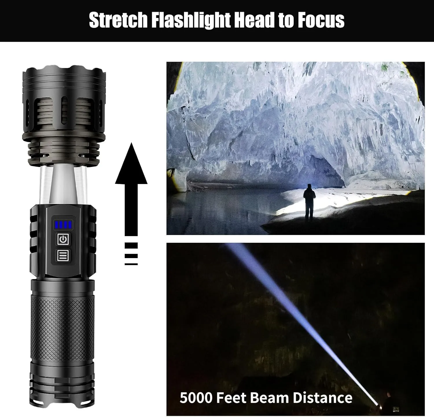 SKYFIRE LED Rechargeable Flashlight 20000.00lm High Lumens with Ambient Lamp,Super Bright Tactical Flashlights with 2 Colors,Focusable,Waterproof Flash Light for Camping Essentials,Outdoor&Home-Black