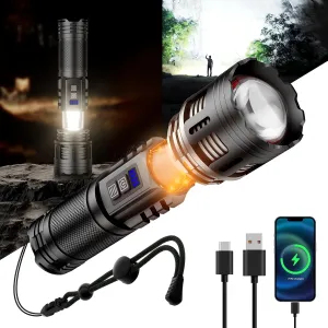 SKYFIRE LED Rechargeable Flashlight 20000.00lm High Lumens with Ambient Lamp,Super Bright Tactical Flashlights with 2 Colors,Focusable,Waterproof Flash Light for Camping Essentials,Outdoor&Home-Black
