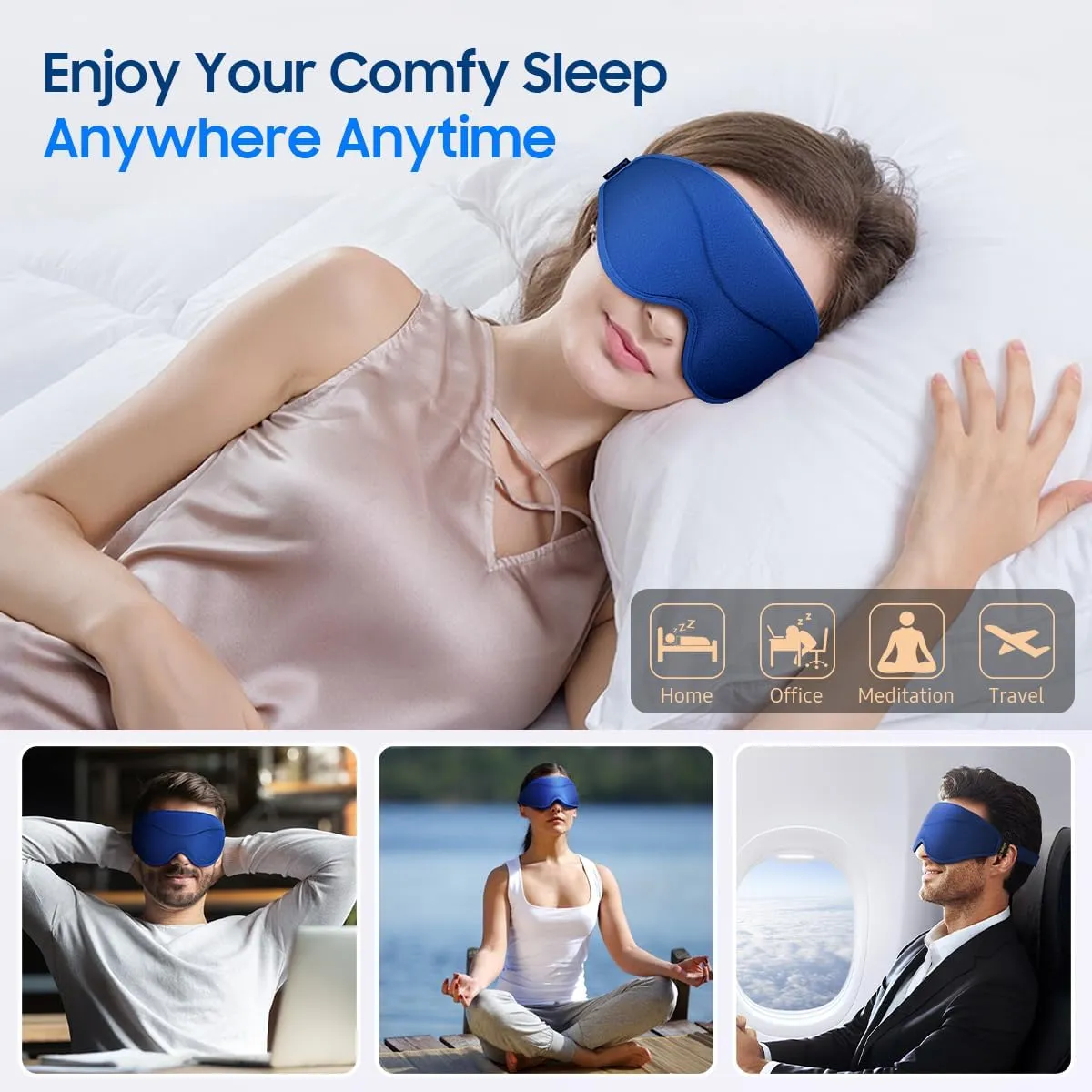 Sleep Mask, 2 Packs Premium Eye Mask for Sleeping, Total Blackout, Superior Soft Comfort, Upgraded 3D Ergonomic Designed Sleeping Mask for Home, Office, Travel, Meditation, Yoga, Blue & Pink