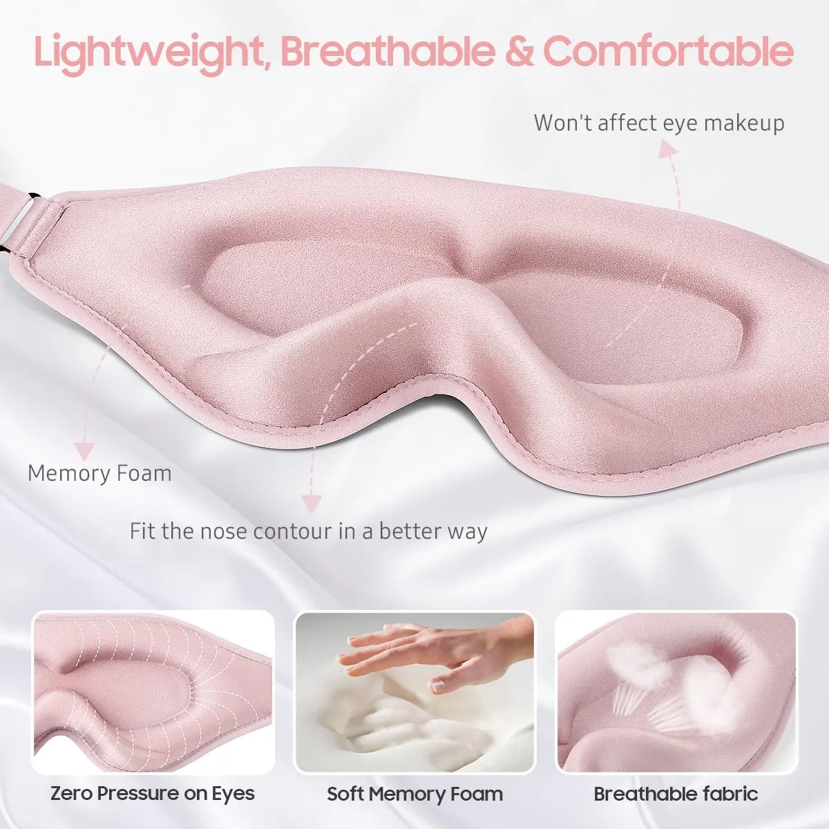 Sleep Mask, 2 Packs Premium Eye Mask for Sleeping, Total Blackout, Superior Soft Comfort, Upgraded 3D Ergonomic Designed Sleeping Mask for Home, Office, Travel, Meditation, Yoga, Blue & Pink