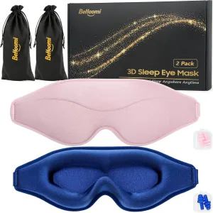 Sleep Mask, 2 Packs Premium Eye Mask for Sleeping, Total Blackout, Superior Soft Comfort, Upgraded 3D Ergonomic Designed Sleeping Mask for Home, Office, Travel, Meditation, Yoga, Blue & Pink