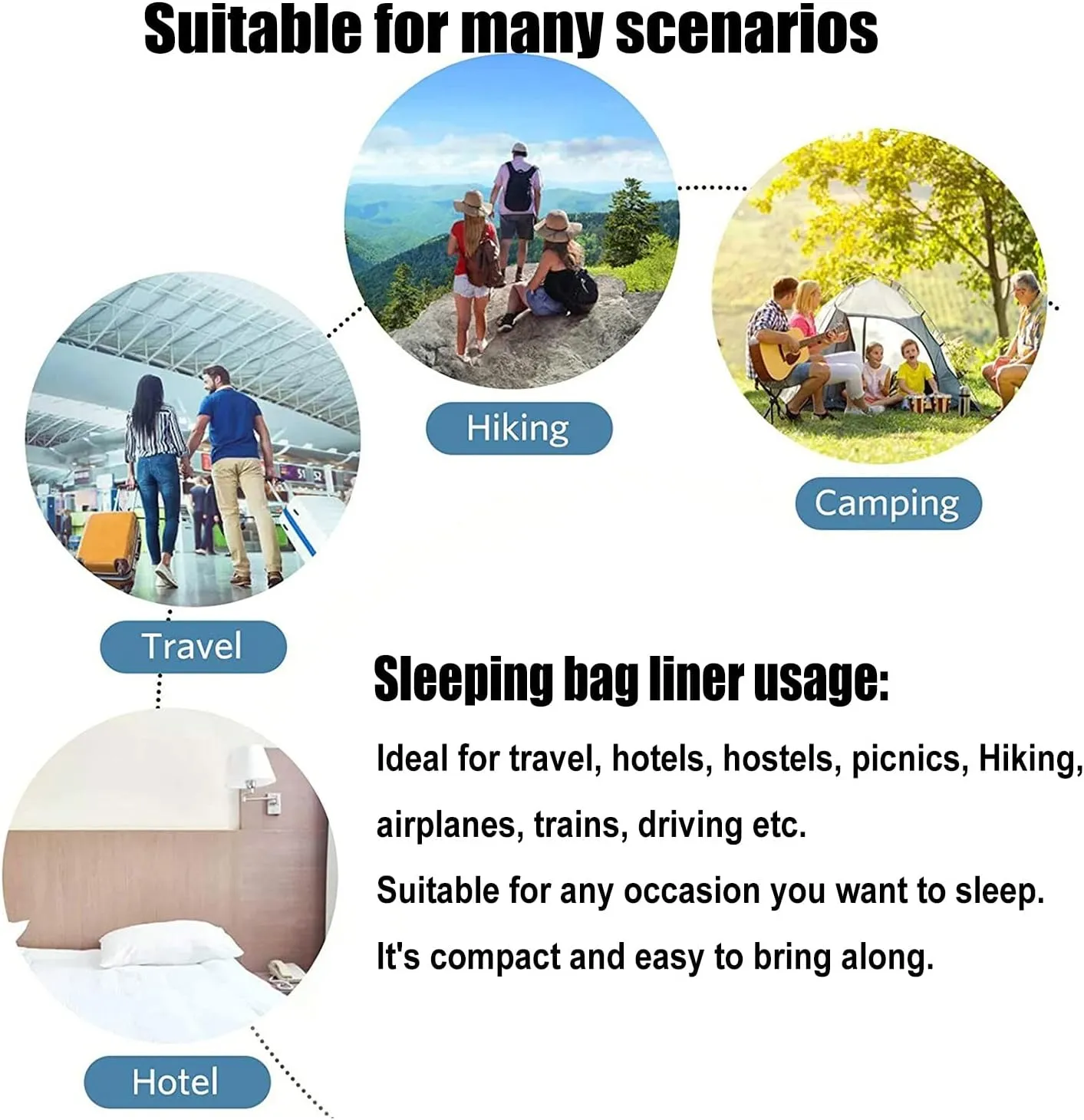 Sleeping Bag Liners Compact Cotton Sleeping Bag Liner, Outdoor Camping Travel Single Double Sleeping Bag, for Hotel Dustproof Sheets, Machine Washable (Size : 180x210cm/70.86x82.67in)